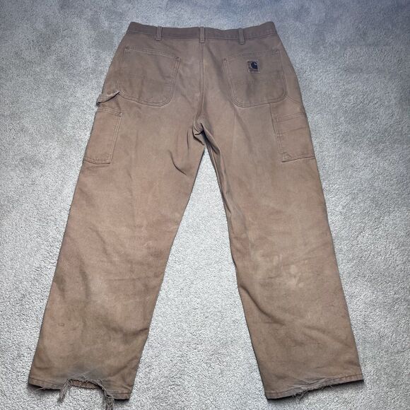 Carhartt Carpenter Pants Duck Canvas Tan Khaki Men's 36x30 Thrashed Grunge Y2K - Picture 1 of 9
